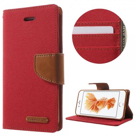 Goospery - iPhone SE (2022) / SE (2020) / 8 / 7 Hülle - Handy Bookcover - Canvas Diary Series - rot/camel
