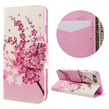 Cover für iPhone SE (2022) / SE (2020) / 8 / 7 - Handyhülle aus Leder - mit Schlaufe - pinke Blumen