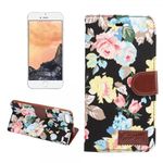 Cover für iPhone 8 Plus / 7 Plus - Handy Hülle aus Leder - mit Stofftextur und Blumenmuster - schwarz