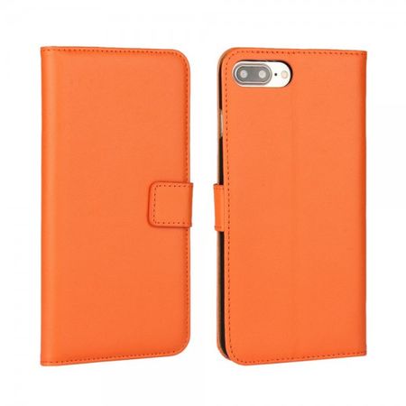 iPhone 8 Plus / 7 Plus Hülle - Case aus echtem Spaltleder - mit Standfunktion - orange