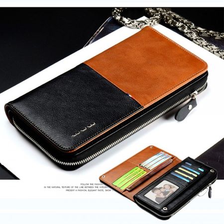 WUW - iPhone 8 Plus / 7 Plus Handy Beutel - England Series - mit Kreditkartenslots und Reissverschluss - schwarz/braun