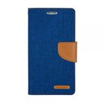 Goospery - Hülle für Samsung Galaxy A7 - Bookcover- Canvas Diary Series - blau/camel
