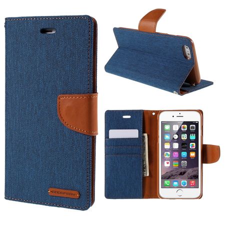 Goospery - Hülle für iPhone 6 Plus/6S Plus - Bookcover- Canvas Diary Series - blau/camel