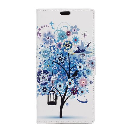 Huawei Y6 II/Honor 5A Handyhülle - Case aus Leder - mit Standfunktion - blauer Baum