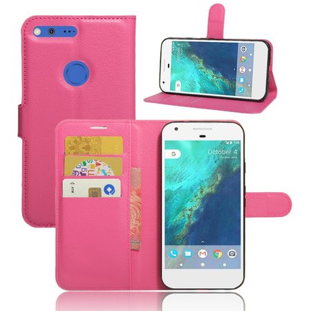 Google Pixel XL Handyhülle - Case aus Leder - mit Litchitextur - rosa