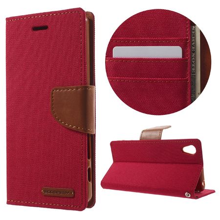 Goospery - Hülle für Sony Xperia X - Bookcover- Canvas Diary Series - rot/camel