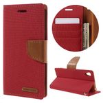 Goospery - Hülle für Sony Xperia XA - Bookcover- Canvas Diary Series - rot/camel