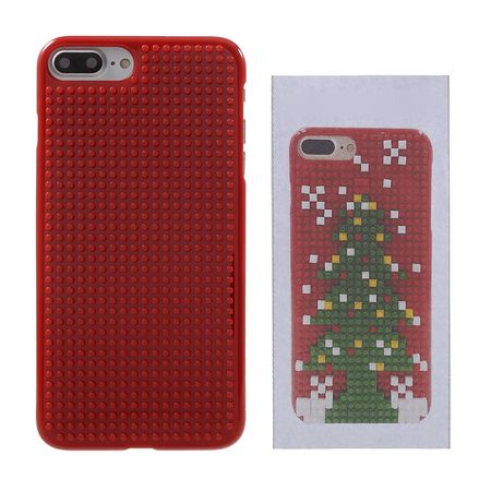 Do it yourself Hülle für iPhone 8 Plus / 7 Plus - Case aus Plastik - mit kleinen Bauklötzen - rot/Weihnachtsbaum