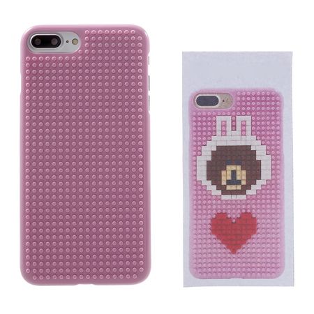 Do it yourself Hülle für iPhone 8 Plus / 7 Plus - Case aus Plastik - mit kleinen Bauklötzen - pink/Bär und Herz