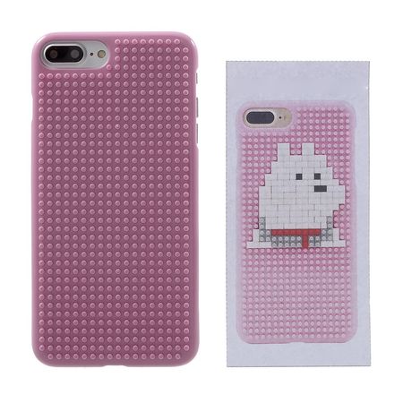 Do it yourself Hülle für iPhone 8 Plus / 7 Plus - Case aus Plastik - mit kleinen Bauklötzen - pink/kleiner Hund