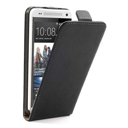 Handyhülle für HTC One Mini (M4) - Case aus echtem Spaltleder - vertikal - schwarz
