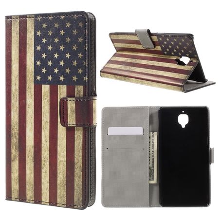 OnePlus 3/3T Handyhülle - Case aus Leder - mit Standfunktion - USA Flagge im Retrolook