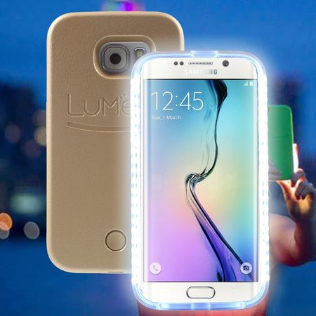 Lumee - Hülle für Galaxy S6 Edge - Case aus Plastik - mit Selfie LED Licht - gold