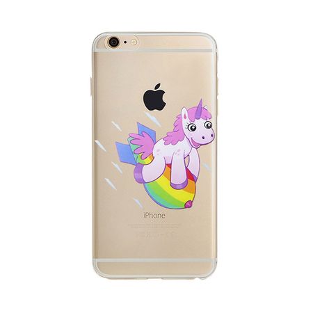 iPhone SE (2022) / SE (2020) / 8 / 7 Handyhülle - Case aus biegsamem Plastik - Einhorn auf Regenbogenrakete