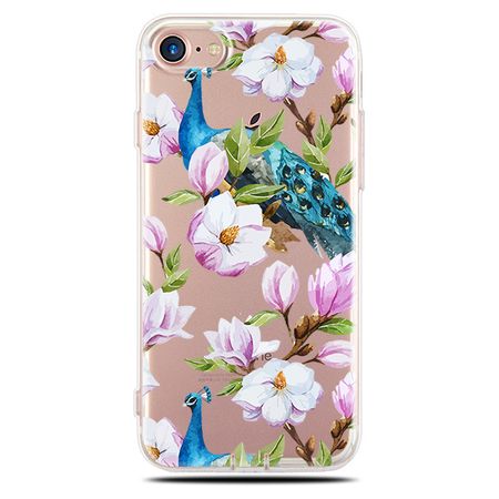 Samsung Galaxy S6 Hülle - Biegsames Plastik Case - Bunter Pfau und pinke Blüten