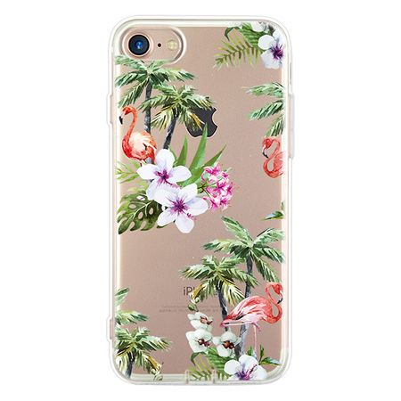 iPhone 8 Plus / 7 Plus Hülle - Biegsames Plastik Case - Floral Palmenblätter Flamingo