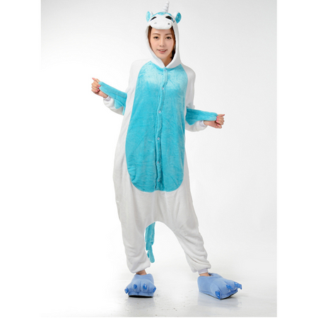 Einhorn Kostüm - Onesie Einhorn Pyjama für Frauen Grösse L - weiss/blau