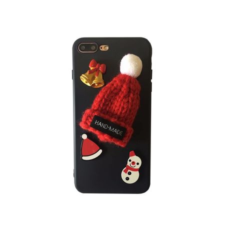 Handmade - iPhone 8 Plus / 7 Plus Hülle - TPU Soft Case - mit roter Mütze und Wintersujets - schwarz