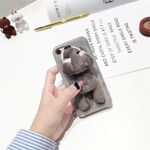 iPhone SE (2022) / SE (2020) / 8 / 7 Handyhülle - TPU Softcase - mit süssem 3D Plüschtier - Schnauzer - grau