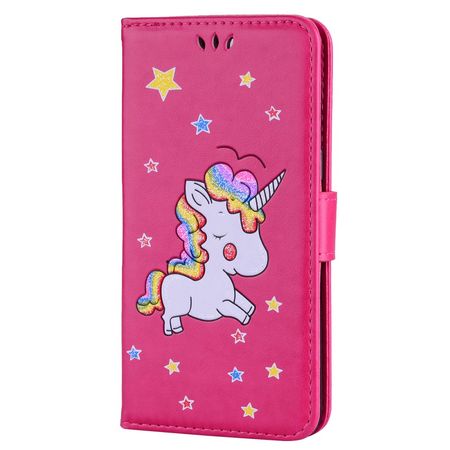 OnePlus 5 Handy Hülle - Cover aus Leder - mit Standfunktion - süsses Einhorn - rosa