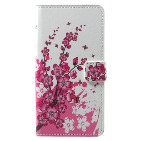 OnePlus 5T Handyhülle - Case aus Leder - pinke Blumen