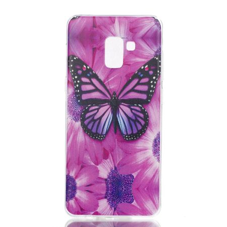 Samsung Galaxy A8+ (2018) Hülle - Cover aus flexiblem TPU Plastik - Schmetterling und Blumen