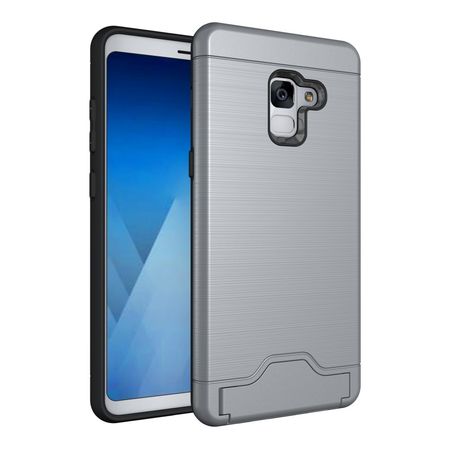 Samsung Galaxy A8+ (2018) Hülle - Plastik Case - mit Visitenkartenfach und Kickstand - grau