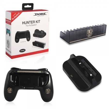 Dobe - Hunter Kit - 3 in 1 Ladestation, Joy-Con Controller Grip und Spieleständer für Nintendo Switch