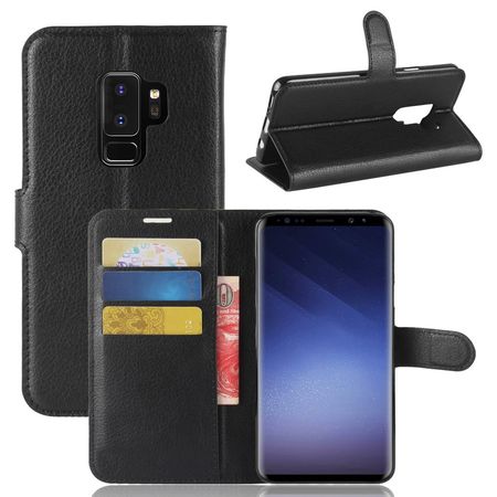 Samsung Galaxy S9 Plus Handy Hülle - Bookcover aus Leder - mit Standfunktion - schwarz