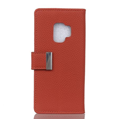 Samsung Galaxy S9 Plus Handyhülle - Bookcover aus Leder - mit Litchitextur und Standfunktion - braun