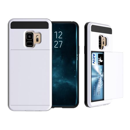 Samsung Galaxy S9 Hülle - Case aus elastischem und hartem Plastik - mit Kartenfach - weiss