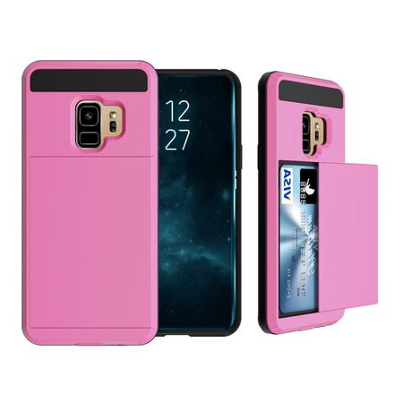 Samsung Galaxy S9 Hülle - Case aus elastischem und hartem Plastik - mit Kartenfach - pink