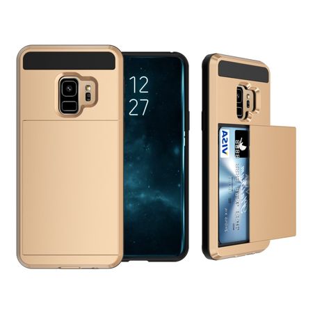 Samsung Galaxy S9 Hülle - Case aus elastischem und hartem Plastik - mit Kartenfach - gold