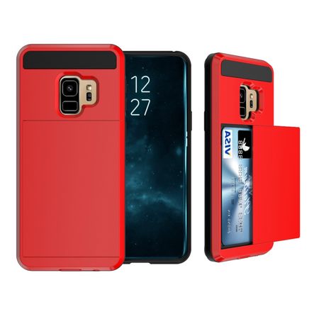 Samsung Galaxy S9 Plus Hülle - Case aus elastischem und hartem Plastik - mit Kartenfach - rot