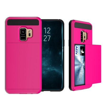 Samsung Galaxy S9 Plus Hülle - Case aus elastischem und hartem Plastik - mit Kartenfach - rosa