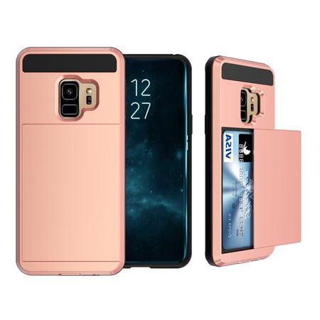 Samsung Galaxy S9 Plus Hülle - Case aus elastischem und hartem Plastik - mit Kartenfach - rosegold