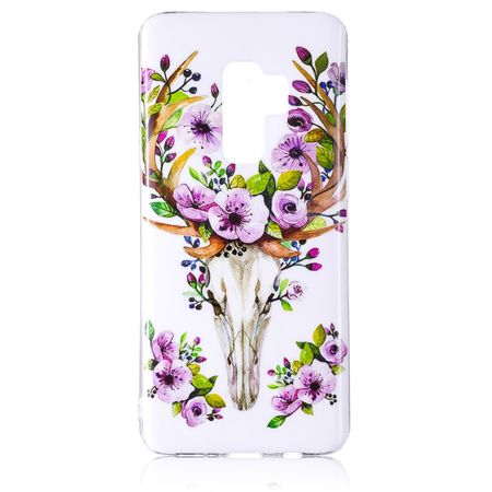 Samsung Galaxy S9 Plus Handy Hülle - Fluoreszierendes Case aus flexiblem Plastik - Elch mit Blumen