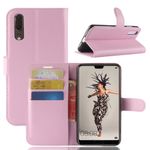 Huawei P20 Handy Hülle - Bookcover aus Leder - mit Litchitextur und Visitenkartenfächer - pink
