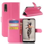 Huawei P20 Handy Hülle - Bookcover aus Leder - mit Litchitextur und Visitenkartenfächer - rosa