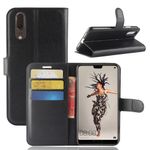 Huawei P20 Handy Hülle - Bookcover aus Leder - mit Litchitextur und Visitenkartenfächer - schwarz