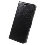 Huawei P Smart Handy Hülle - Crazy Horse Leder Case - mit Standfunktion - schwarz