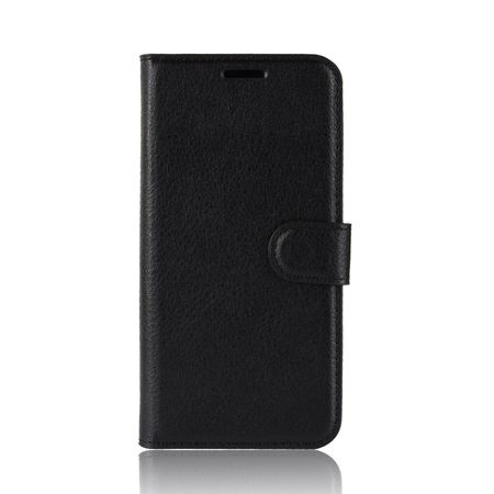 OnePlus 6 Handy Hülle - Litchi Leder Bookcover Series - schwarz