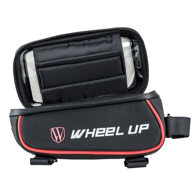 Wheel Up - Nylon Fahrrad Halterung - wasserdicht und touchfähig - mit  kleinem Storage Bag - für Handys bis 6 Zoll - schwarz/rot