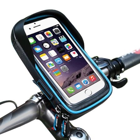 Wheel Up - Nylon Fahrrad Halterung - wasserdicht und touchfähig - mit Mini Storage Bag - für Handys bis 6 Zoll - schwarz/blau