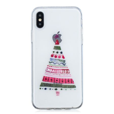 iPhone XS / X Hülle - Flexibles Softcase - Weihnachtsmuster - farbiger Tannenbaum