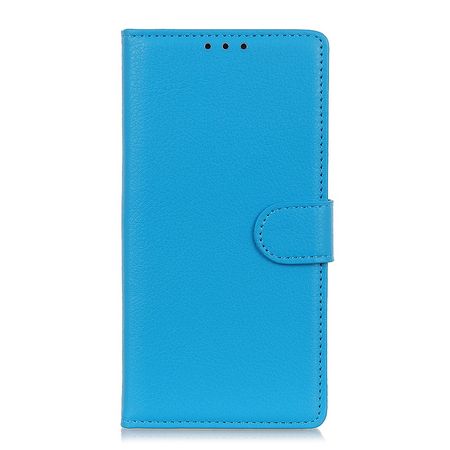 OnePlus 7 Handy Hülle - Litchi Leder Bookcover Series - blau