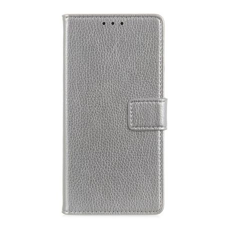 OnePlus 7 Handy Hülle - Litchi Leder Bookcover II Series - silber