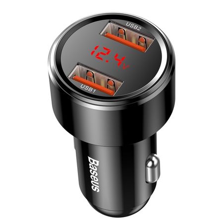 Baseus - Dual-USB Autoladegerät mit Quick Charge & Digitalanzeige (45W) - Magic Series - schwarz