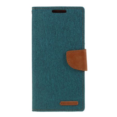 Goospery - Samsung Galaxy Note 10+ / Note 10+ 5G Hülle - Leder/Stoff Case - Canvas Diary Series - grün/camel