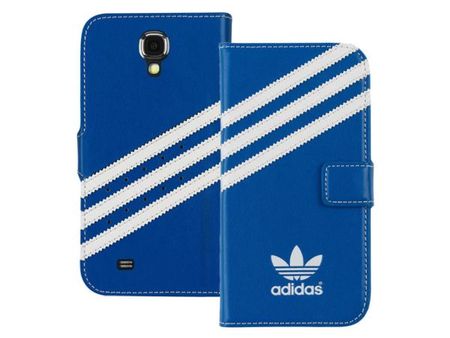 Adidas - Samsung Galaxy S4 Hülle - Leder Bookcover - blau/weiss